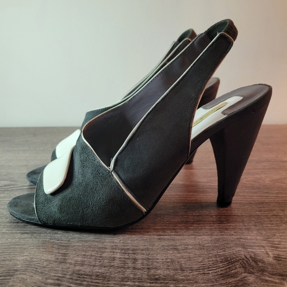 Max Studio designer fine white leather and dove grey suede sz 7 slingback heels - Picture 4 of 8